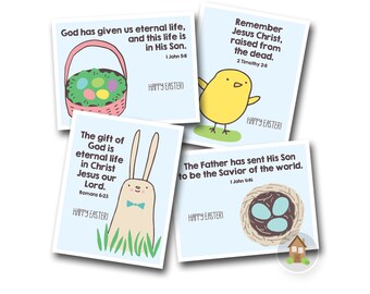 Cute Easter Scripture Cards for Kids, Printable Easter Cards with Bible Verses