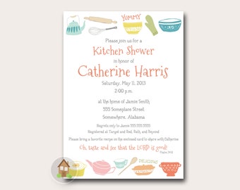 Kitchen Shower Invitation | Retro, Vintage Kitchen Invite | Christian Bridal Shower Invitation | Oh Taste and See Psalm 34:8 | DIY PRINTABLE