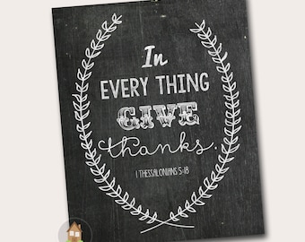 Give Thanks Printable | Thanksgiving Bible Verse Wall Art | DIY PRINTABLE | Christian, Scripture 8x10 | Chalkboard Bible Verse | ID Digital