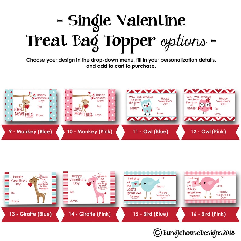 One Single Personalized Valentine Treat Bag Topper by Bunglehouse Designs DIY Printable Valentines Receive via email within 48 hours image 4