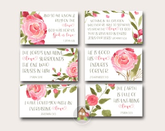 Love Scripture Cards | 20 Beautiful Encouragement Cards with Bible Verses about God's Love | Printable Scriptures