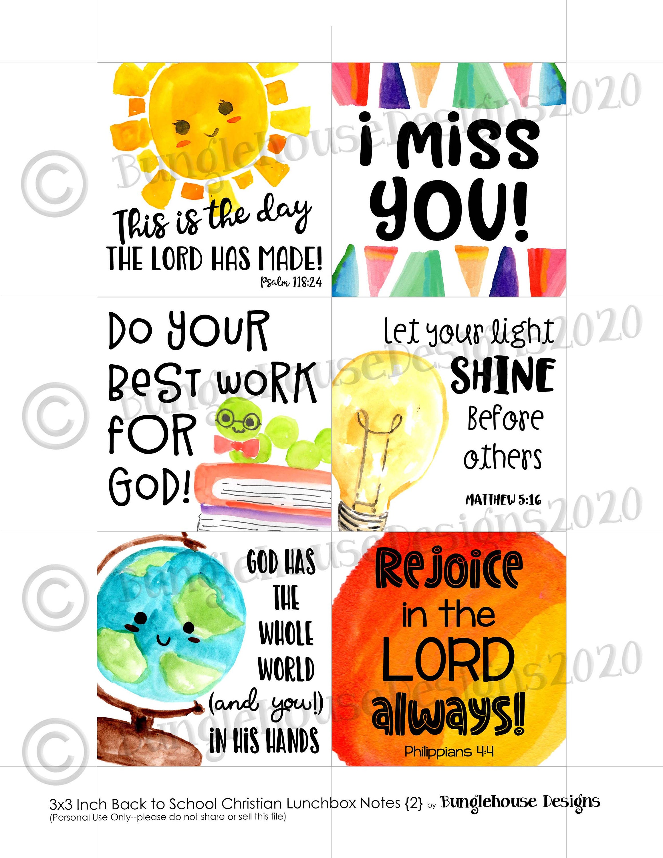Cute Christian Lunchbox Notes for Kids, Watercolor Lunch Notes With ...