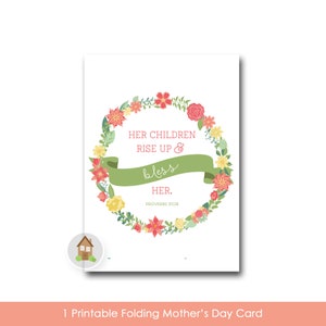 Instant Download Mother's Day Floral Wreath Christian, Scripture, Bible Verse Card for Moms DIY PRINTABLE Proverbs 31 Card For Moms image 1