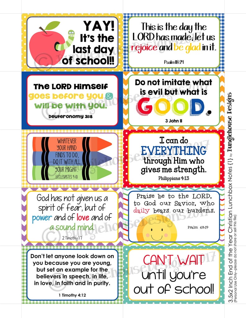 End of the Year Lunch Box Notes With Scriptures and Christian Etsy Canada