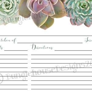 Succulents Recipe Card | Printable Recipe Cards | Instant Download ...