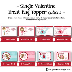 One Single Personalized Valentine Treat Bag Topper by Bunglehouse Designs DIY Printable Valentines Receive via email within 48 hours image 3