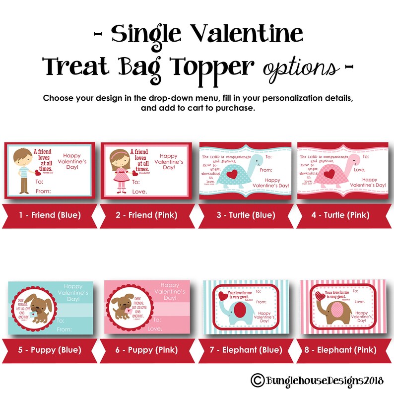 One Single Personalized Valentine Treat Bag Topper by Bunglehouse Designs DIY Printable Valentines Receive via email within 48 hours image 3