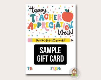 Teacher Appreciation Week Gift Card Holder | Printable Retro Happy Teacher Appreciation | Fun Gift Card Holder for School Faculty and Staff