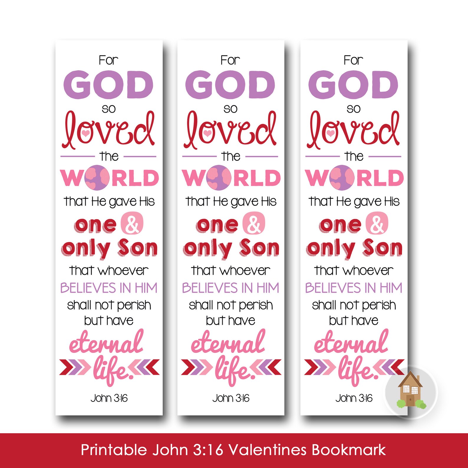 John 3:16 Printable Valentines Bookmark Valentine's Day - Etsy