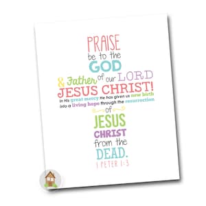 Easter Cross Scripture Typography | Printable Christian Resurrection Wall Art | DIY PRINTABLE | Bible Art for the Home | 1 Peter 1:3 Print