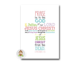 Christian Easter Greeting Card | Easter Scripture | Cross, Resurrection Typography | DIY PRINTABLE | Easter Sunday Printable | 1 Peter 1:3