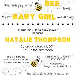 Bee Baby Shower Invitation Bumble Bee Party Gender Neutral Baby Shower Christian Shower Invite Black and White DIY PRINTABLE image 3