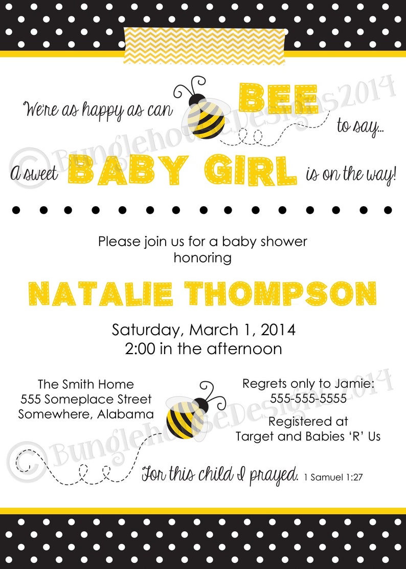 Bee Baby Shower Invitation Bumble Bee Party Gender Neutral Baby Shower Christian Shower Invite Black and White DIY PRINTABLE image 3