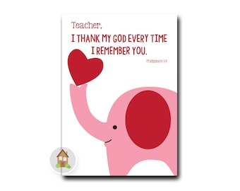 Printable Teacher Valentine | Scripture Valentine | DIY PRINTABLE | Bible Valentine for Child's Teacher | Philippians 1:3 | Download Now