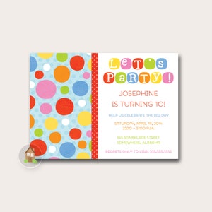 Rainbow Birthday Party Invitation | Cute Primary Color Party for Kids | Colorful Polka Dots Invitation | DIY PRINTABLE