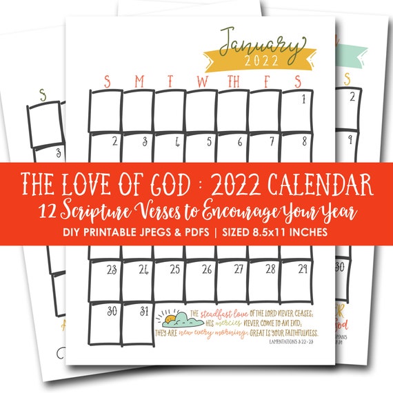 Christian Calendar 2022 Pdf 2022 Printable Calendar With Scripture Bible Verses Instant | Etsy Uk