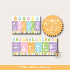 Ostern Schrift druckbare Leckerli Tasche Topper | Frohe Ostern Goody Bag | Auferstehungs-Leckerli Etikett | Sonntagsschule, Kirche Osterkarte
