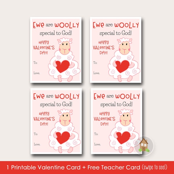 Sheep, Lamb Valentine Cards, Ewe are Woolly Special to God Kids Valentines