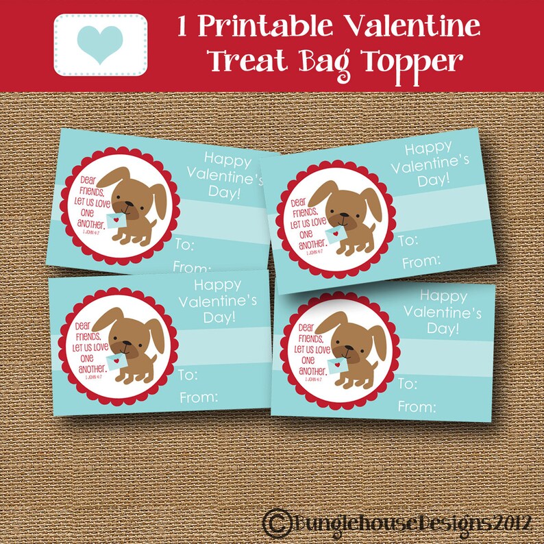 Kids Valentine Treat Bag Topper Puppy Dog Valentine DIY Etsy