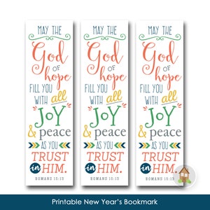 Romans 15:13 Printable Bookmark, Happy New Year Scripture Encouragement, God of Hope Book Marker