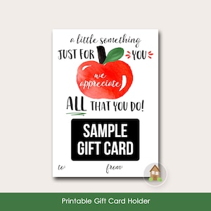 Teacher Appreciation Printable | Year End Teacher Gift Card Holder | Last Minute Gift for School | Apple Teacher Card | DIY PRINTABLE