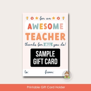 DIY Teacher Appreciation Printable | Awesome Teacher Year End Teacher Gift Card Holder | Last Minute Gift for School