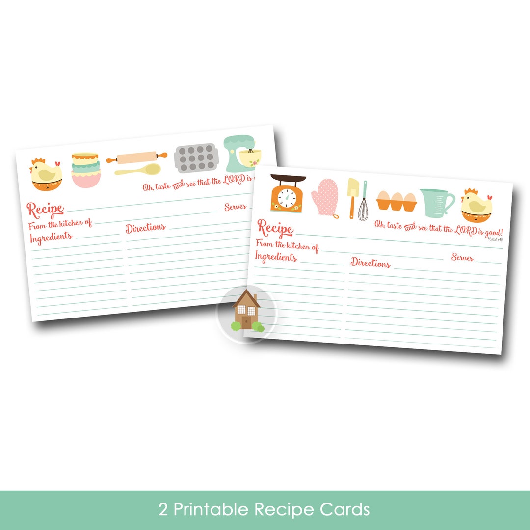 Cute Recipe Cards Retro Kitchen Recipe Cards Instant Download Recipe Card DIY PRINTABLE