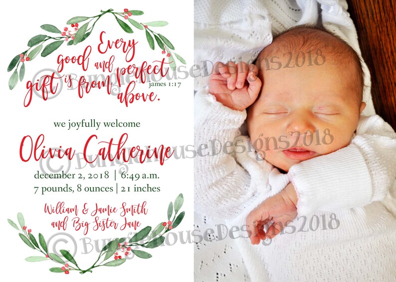 Elegant Christmas Birth Announcement Religious Scripture Etsy