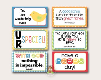 Lunch Box Notes for Kids | Bible Verse Lunchbox Notes | Happy Lunch Love Notes | Scripture Lunch Cards | Christian School | DIY PRINTABLE