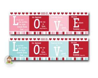 Printable Valentine's Day Bookmarks, God is Love Scripture, Bible Verse, Christian Bookmark Bundle