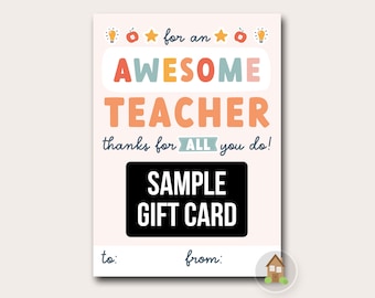 DIY Teacher Appreciation Printable | Awesome Teacher Year End Teacher Gift Card Holder | Last Minute Gift for School