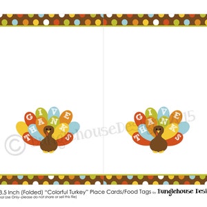 Printable Thanksgiving Place Cards Colorful Turkey - Etsy