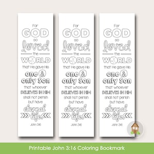 John 3:16 Printable Coloring Bookmark Coloring Project for Sunday School, VBS, Missions Outreach Gospel Bookmark to Color Kids Craft zdjęcie 1