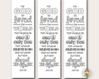 John 3:16 Printable Coloring Bookmark | Coloring Project for Sunday School, VBS, Missions Outreach | Gospel Bookmark to Color | Kids Craft