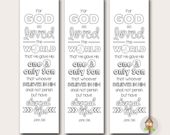 Johannes 3:16 afdrukbare kleurboekbladwijzer | Kleurproject voor zondagsschool, VBS, Missions Outreach | Evangeliebladwijzer om in te kleuren | Knutselen voor kinderen