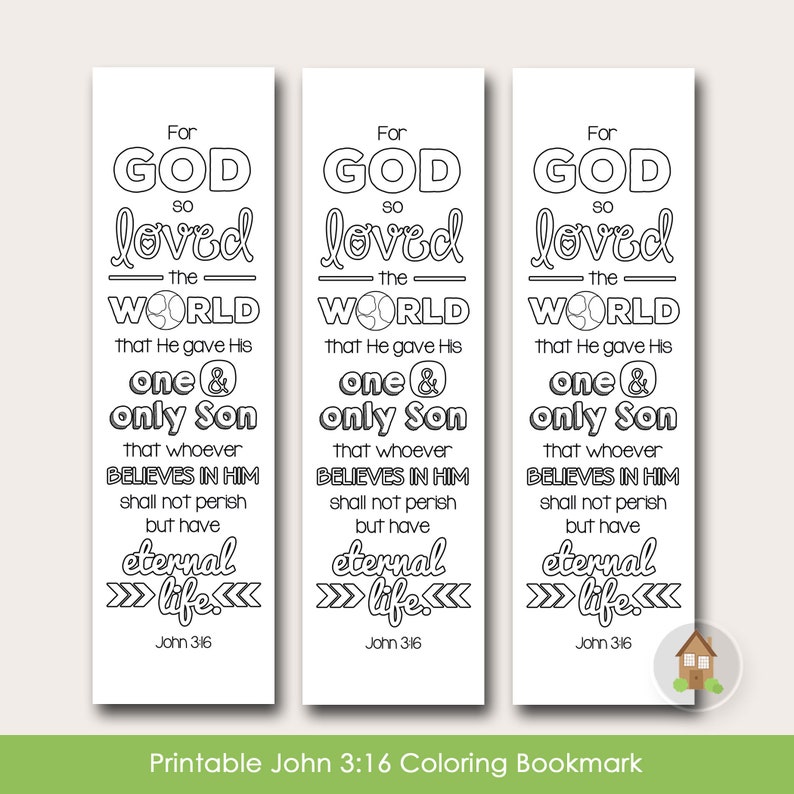 John 3:16 Printable Coloring Bookmark Coloring Project for Sunday School, VBS, Missions Outreach Gospel Bookmark to Color Kids Craft zdjęcie 1