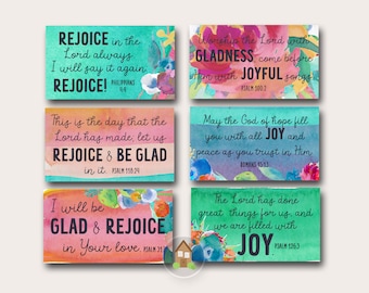 Joy Scripture Cards | 20 Beautiful Watercolor Encouragement Cards with Bible Verses about Joy, Gladness, Rejoicing | Printable Scriptures