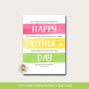 Christian Mother&#39;s Day Card | Printable Watercolor Mom Card | Scripture, Bible Verse | DIY PRINTABLE | Proverbs 31 Card | Instant Download