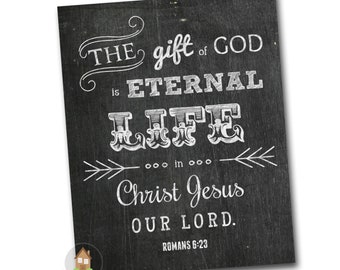 Romans 6:23 Printable Wall Art | Digital Chalkboard Print for Gallery Wall