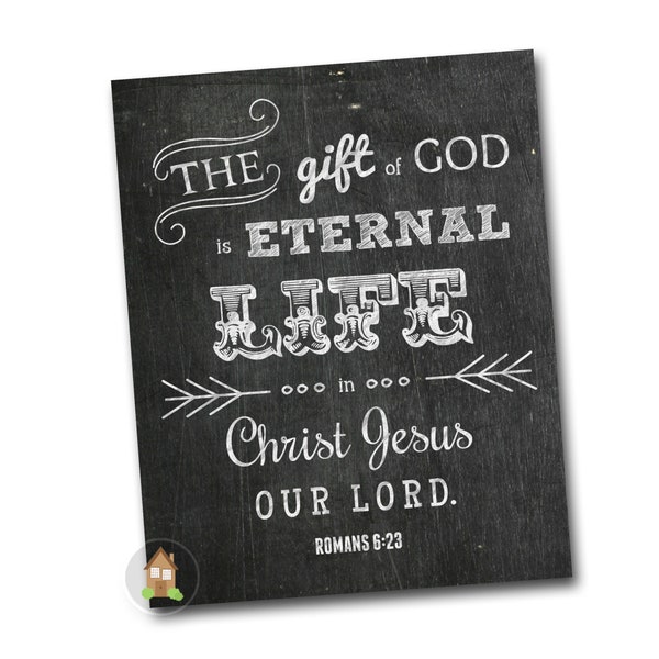 Romans 6:23 Printable Wall Art | Digital Chalkboard Print for Gallery Wall