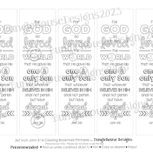 John 3:16 Printable Coloring Bookmark Coloring Project for Sunday School, VBS, Missions Outreach Gospel Bookmark to Color Kids Craft zdjęcie 4