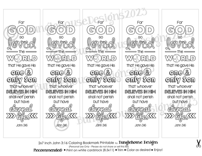 John 3:16 Printable Coloring Bookmark Coloring Project for Sunday School, VBS, Missions Outreach Gospel Bookmark to Color Kids Craft zdjęcie 4