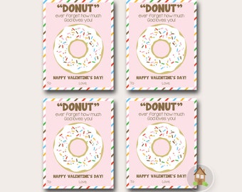 Donut Valentines | Kids Christian Cute Valentine Card | Girls Printable Valentine | DIY PRINTABLE | Donut Ever Forget How Much God Loves You