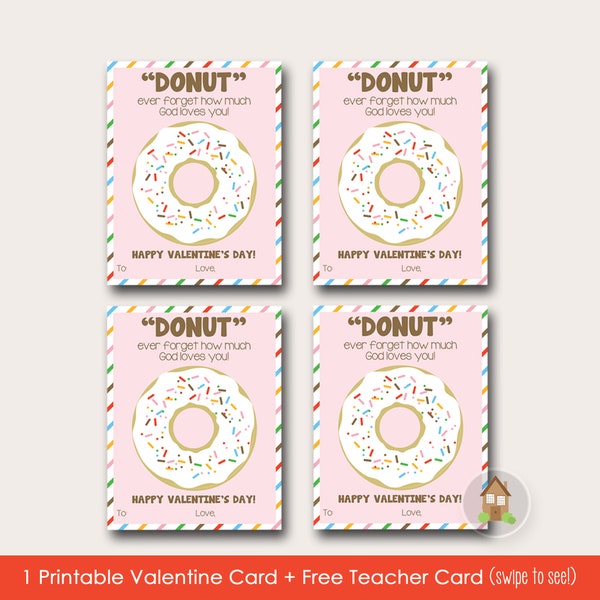 Donut Valentines | Kids Christian Cute Valentine Card | Girls Printable Valentine | DIY PRINTABLE | Donut Ever Forget How Much God Loves You