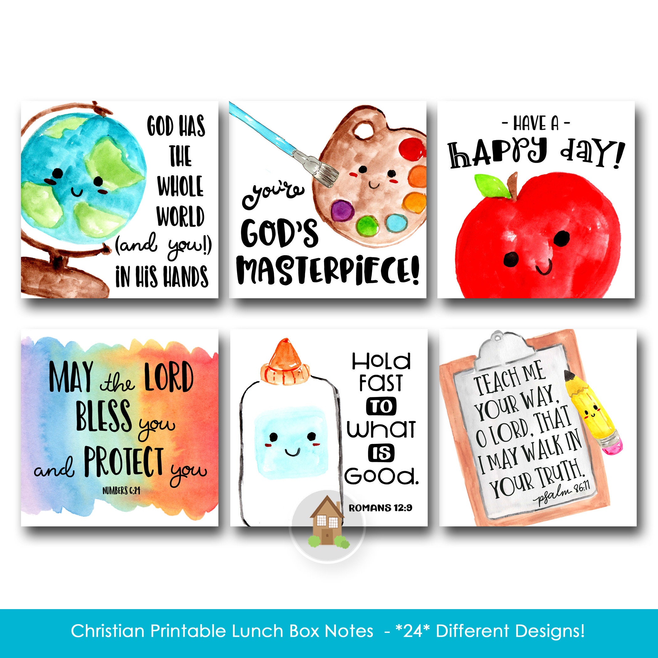 Cute Christian Lunchbox Notes For Kids Watercolor Lunch Notes Etsy Singapore