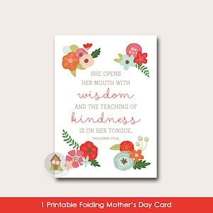 Printable Mother&#39;s Day Card | Floral Mom Card | Scripture, Bible Verse Card | DIY PRINTABLE | Proverbs 31 Card For Moms | Instant Download