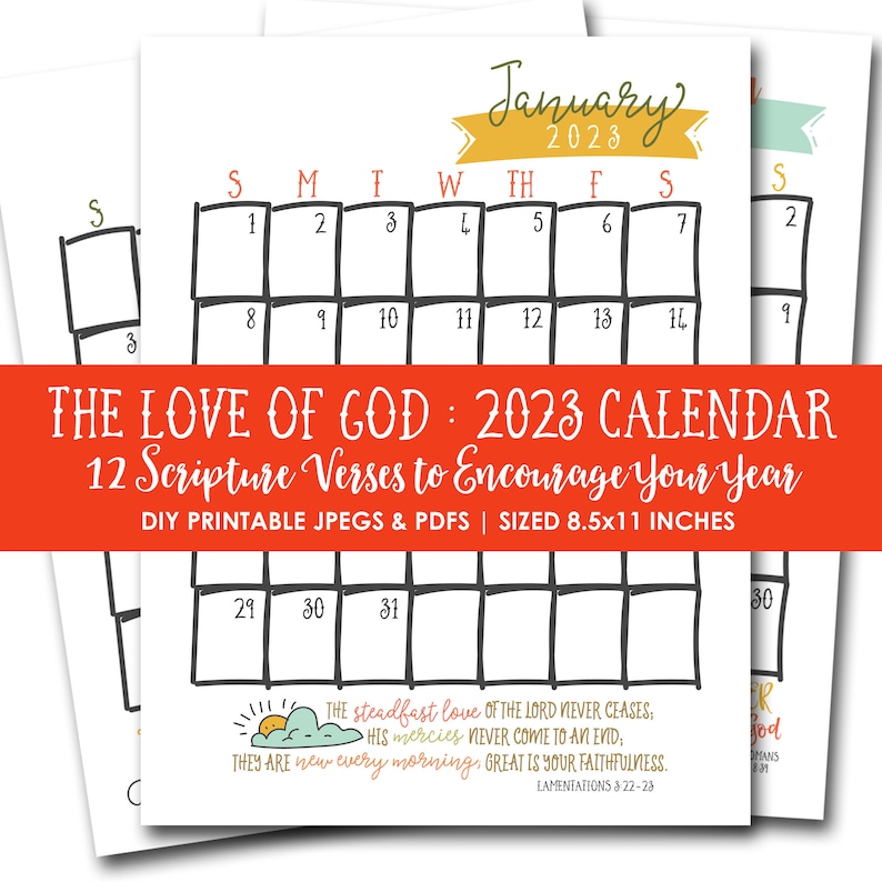 2023 Printable Calendar With Scripture Bible Verses Instant Etsy