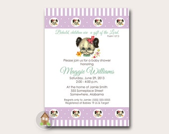 Vintage Puppy Baby Shower Invitation | Sweet Lavender Old Fashioned Digital Invite