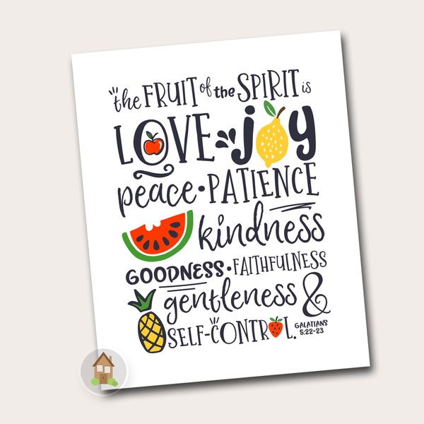 Fruit of the Spirit Printable | Scripture Wall Art | Galatians 5:22-23 | Fruit of the Spirit Typography | Bible Verse 8x10 | DIY PRINTABLE