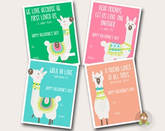 Llama Valentines | Cute Scripture Valentines for Girls | Friend Valentine Exchange | DIY Digital Printable